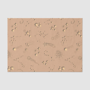 3D illusion stars constellations moons tan beige Tissue Paper
