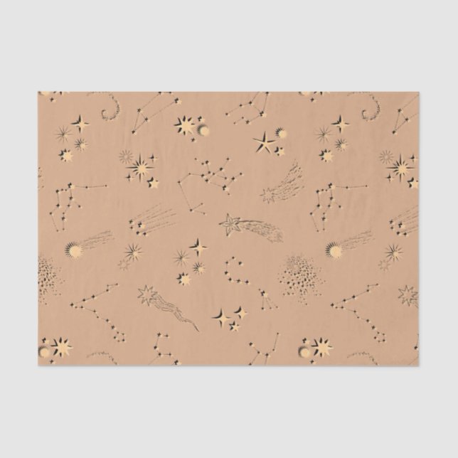 3D illusion stars constellations moons tan beige Tissue Paper (Front)
