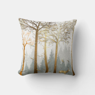3d illustration, grey and gold contours of trees, cushion