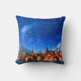 3d illustration of small alpine village at dawn. S Cushion