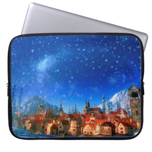 3d illustration of small alpine village at dawn. S Laptop Sleeve