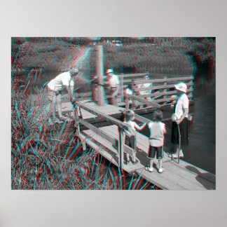 3D Image. Hampton Lode Ferry, Shropshire, England Poster
