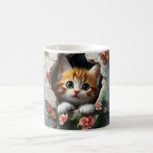 3D image of a cute little kitten peeking out Coffee Mug