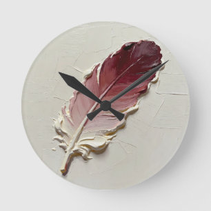 3D Impasto Texture Purple Feather Elegant Minimali Round Clock