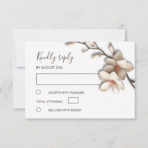 3D Ivory Magnolia Simple Wedding RSVP Card