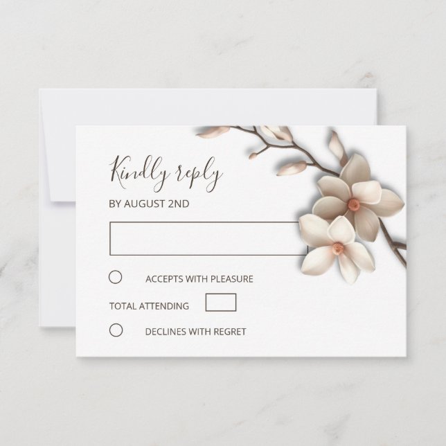 3D Ivory Magnolia Simple Wedding RSVP Card (Front)