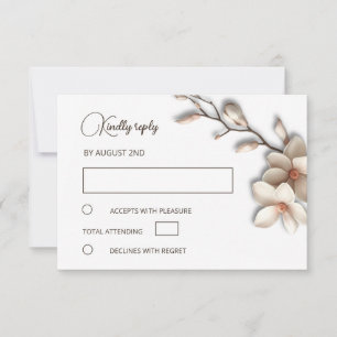 3D Ivory Magnolia Simple Wedding RSVP Card