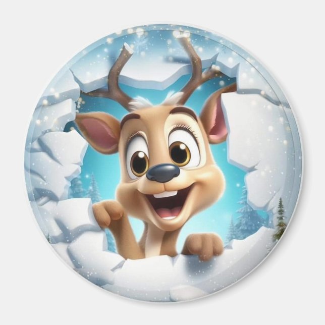 3D Jolly Reindeer Magnet (Front)