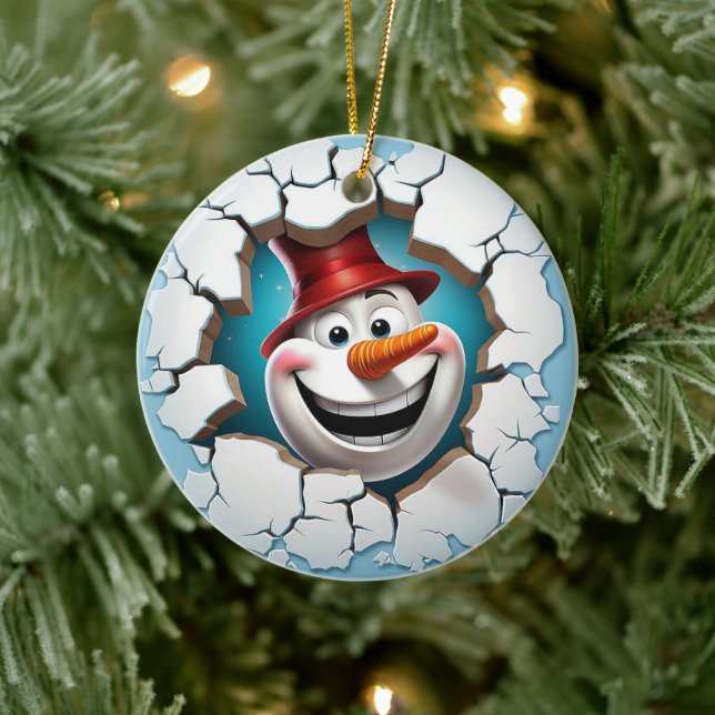 3D Jolly Snowman Christmas  Ceramic Tree Decoration (Tree)