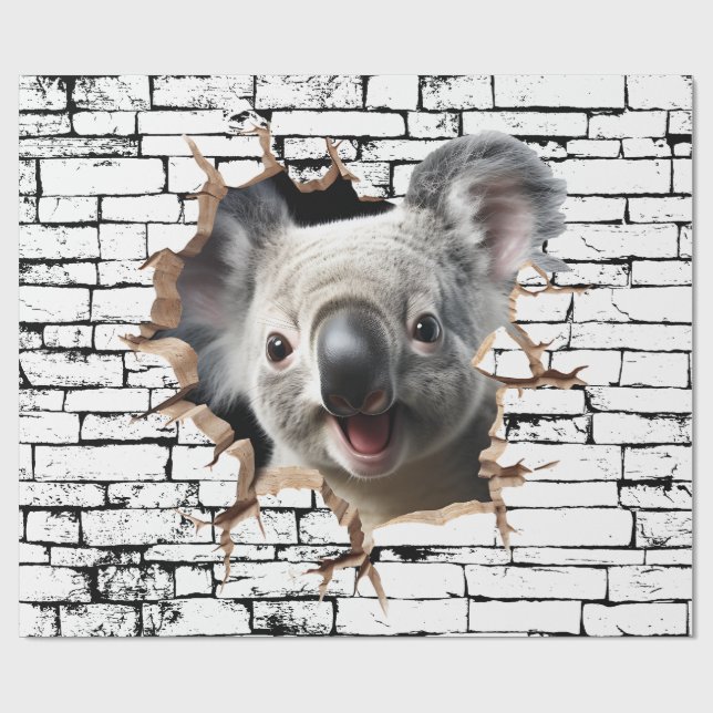 3D Koala Wall Break Art – Realistic Safari Wrapping Paper (Flat)