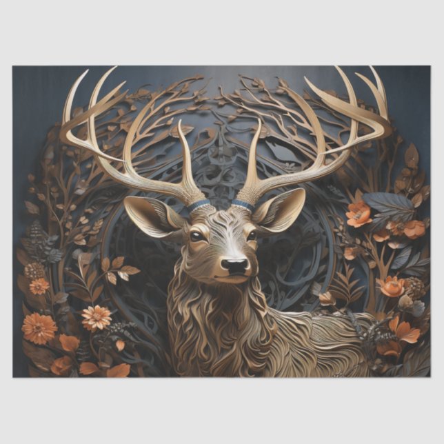 3d Large Antler Buck Deer Rustic Decoupage Tissue Paper (Front)