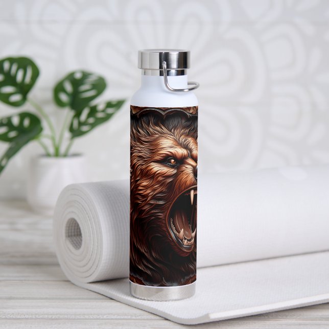 3D Leather Tool Looking Printed Grizzly Bear Water Bottle (Yoga)