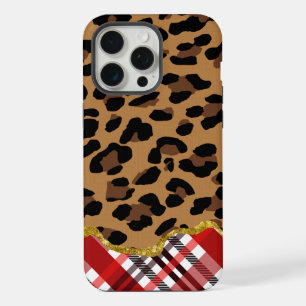 3D Leopard Print & Holiday Plaid iPhone 15 Pro Max Case