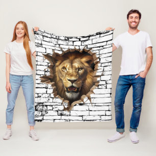 3D Lion Wall Break Art – Realistic Safari Fleece Blanket