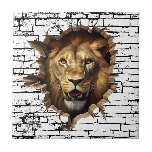 3D Lion Wall Break Art – Realistic Safari Tile (Front)