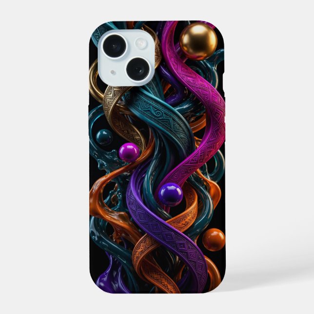 3D Liquid Gold Teal Magenta iPhone Case (Back)