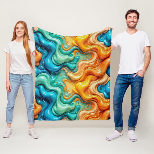 3D Liquid Swirl Abstract Glass - Modern Psychedeli Fleece Blanket (In Situ)
