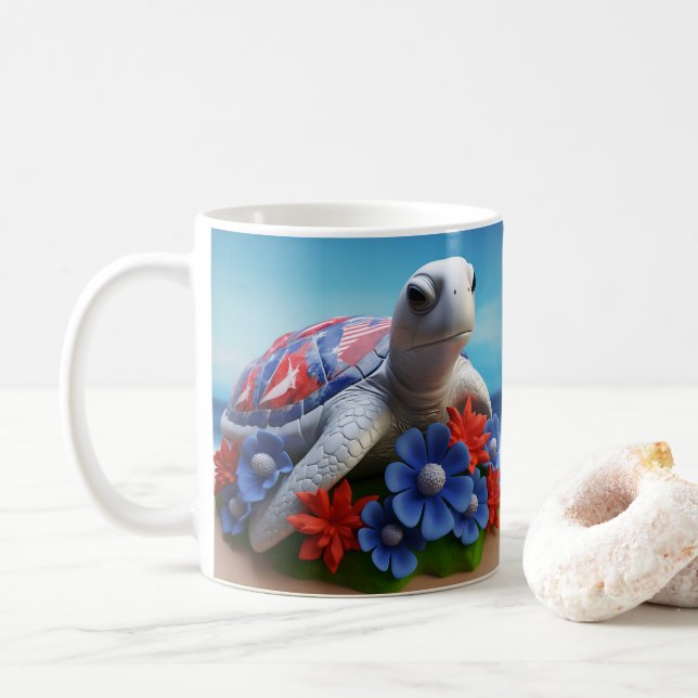 3D Look Printed Sea Turtle Beach Ocean Coffee Mug (With Donut)