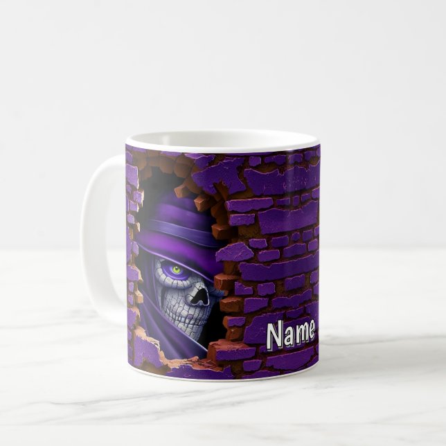 3D Look Printed Wall Breakout Scary Skeleton Face Coffee Mug (Front Left)