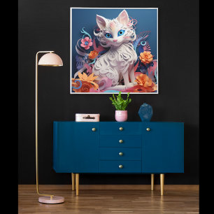 3D Looking Cat Print Poster Artwork Mural