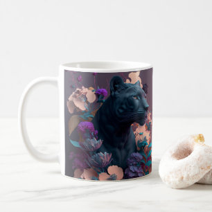 3D Looking Printed Black Panther and Flowers Coffee Mug