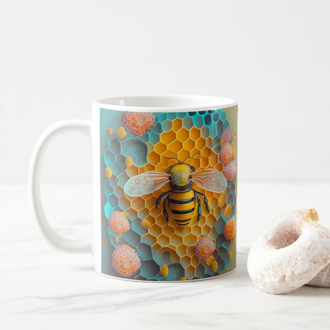3D Looking Printed Bumble Bee Honey Coffee Mug (With Donut)