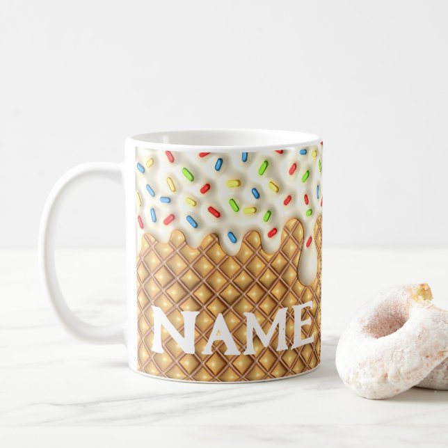 3D Looking Printed Dripping Vanilla Ice cream Coffee Mug (With Donut)