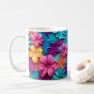 3D Looking Printed Hawaiian Tropical Flowers Coffee Mug