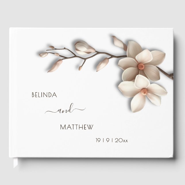 3D Magnolia Flower | Wedding Guest Book (Front)