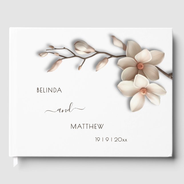 3D Magnolia Flower | Wedding Guest Book (Front)
