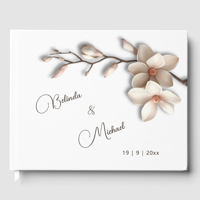 3D Magnolia Flower | Wedding Guest Book (Front)