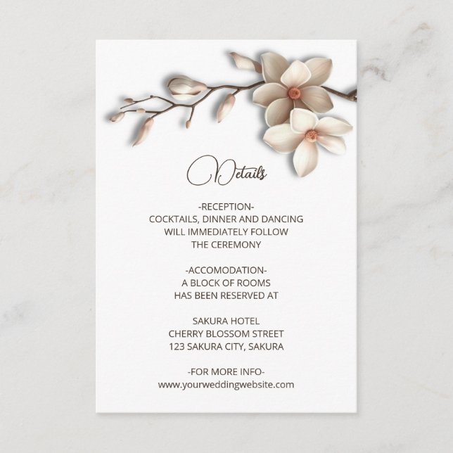 3D Magnolia Flowers White Details Enclosure Card (Front)