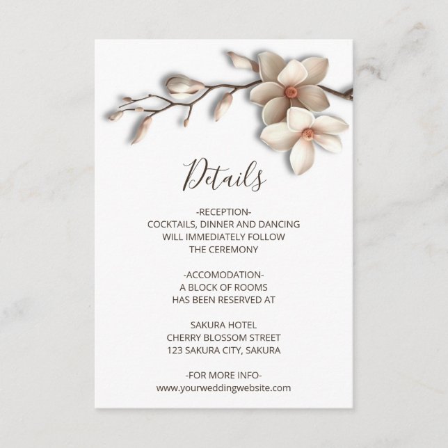 3D Magnolia Flowers White Details Enclosure Card (Front)