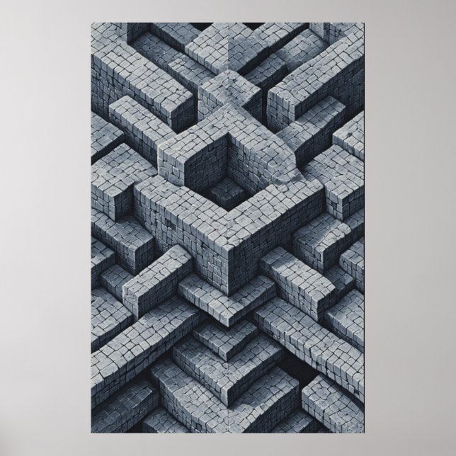 3D Maze: Geometric Cubes in Perspective Poster (Front)