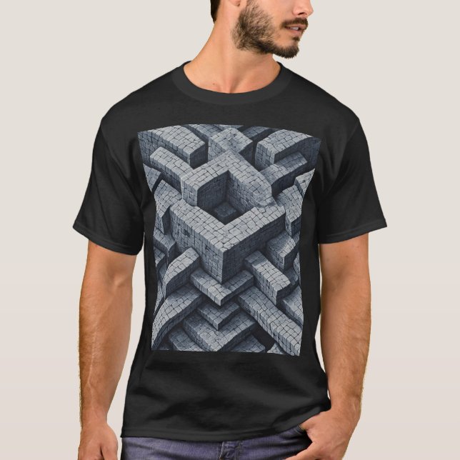 3D Maze: Geometric Cubes in Perspective T-Shirt (Front)