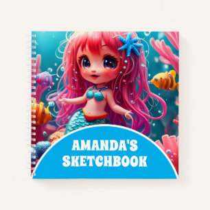 3D Mermaid Personalized Kids Sketchbook Notebook