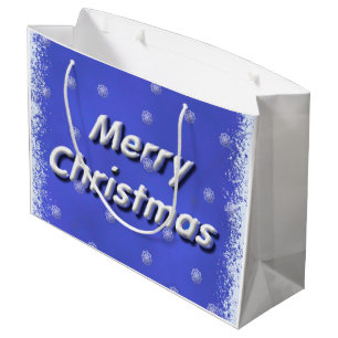 3D Merry Christmas Blue Frost Large Gift Bag