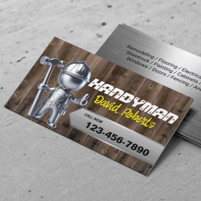 3D Metal Handyman Maintenance Repair Service Wood Business Card (Creator Uploaded)