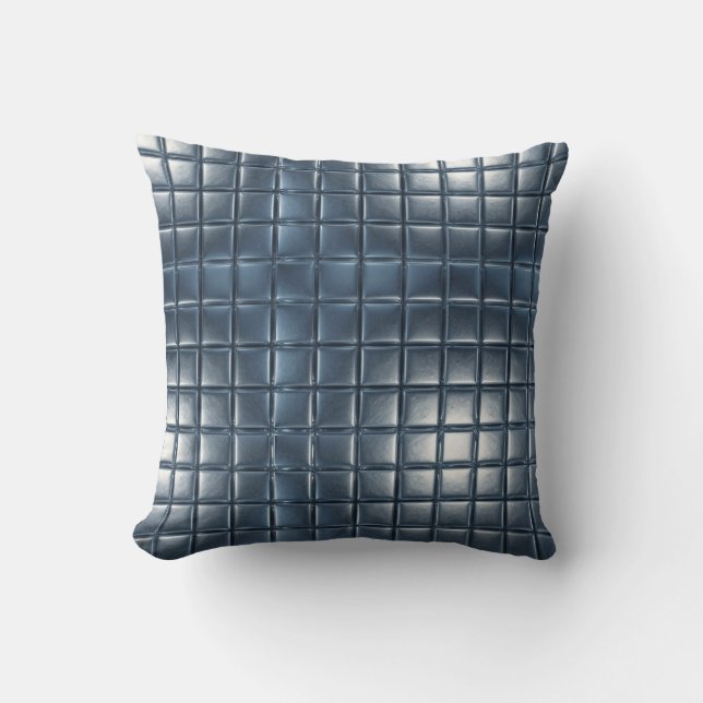 3D Metallic Blue-Gray Tile Pattern with Highlights Cushion (Front)