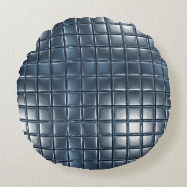 3D Metallic Blue-Gray Tile Pattern with Highlights Round Cushion (Front)