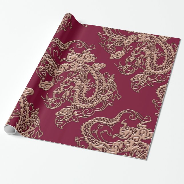 3D Metallic Dragons Leather Texture Wrapping Paper (Unrolled)