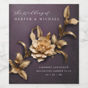 3d metallic flowers personalised wedding wine label