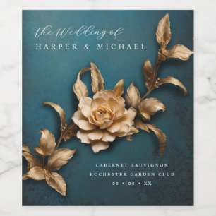 3d metallic flowers personalised wedding wine label