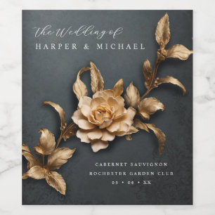 3d metallic flowers personalised wedding wine label