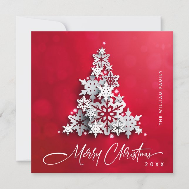 3D Minimalist Snowflakes Christmas Tree Greeting Holiday Card (Front)