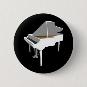 3D Model: White Grand Piano: 6 Cm Round Badge