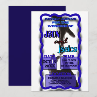 3D | Modern Blue Wavy Frame | Wedding Invitation