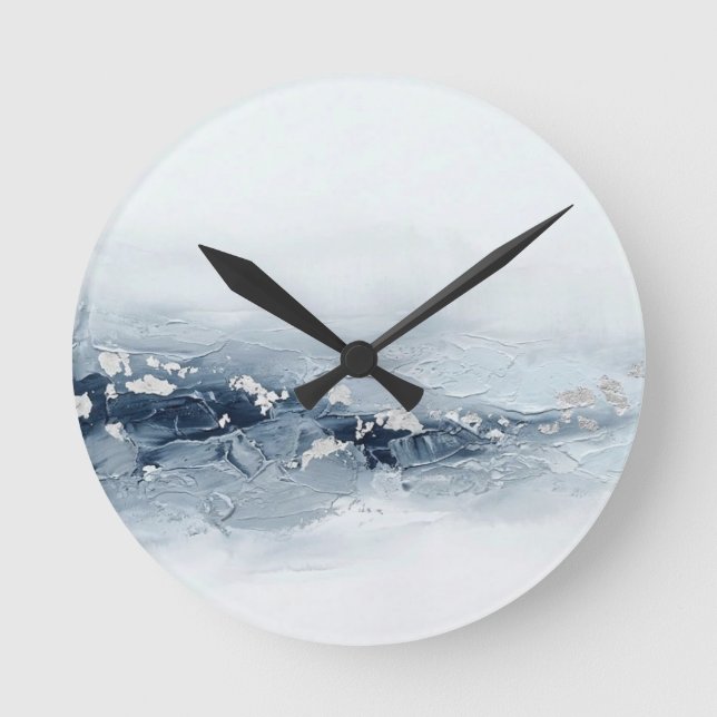 3D Modern Glacier Blue Silver Foil Abstract Art Round Clock (Front)