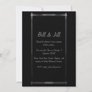 3D Modern Silver Frame On Black Background Wedding Invitation
