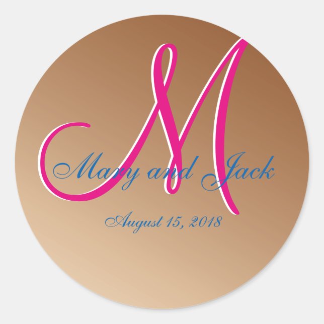 3d Monogram Copper Classic Round Sticker (Front)